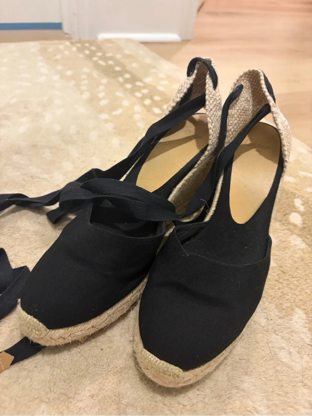 Castaner Black Canvas Espadrille Wedge with Ankle Tie - Picture 3 of 6